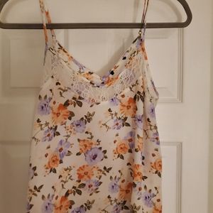 WOMEN'S SIZE MEDIUM PEACH FLORAL FLOWY CROP TOP WITH LACE BORDER BY FOREVER 21